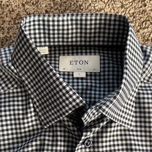 Eton Men's Navy and light blue Gingham Shirt